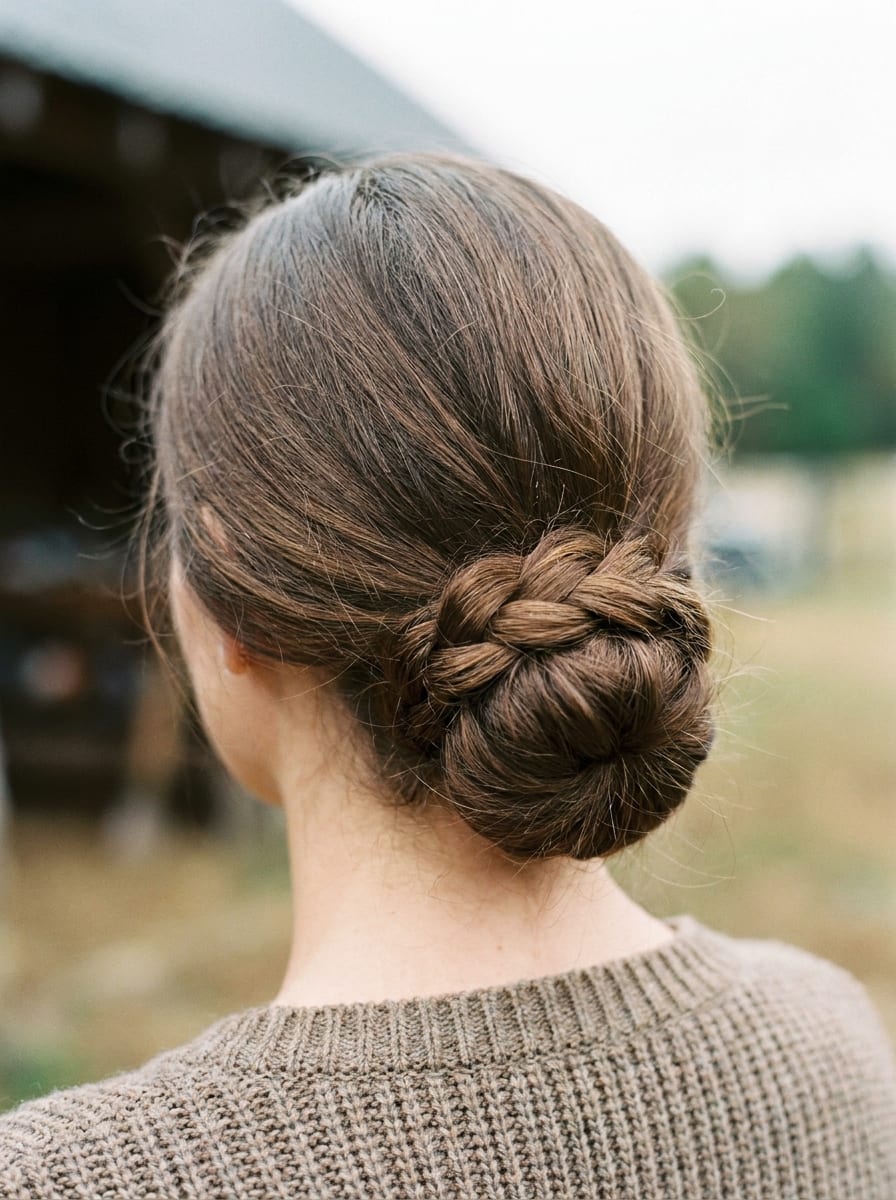 Geflochtener Low Bun - Hochsteckfrisur für mittellange Haare